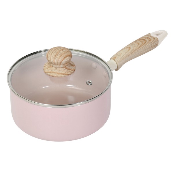 片手鍋 18cm ソースパン IH ガス火対応 ガラス蓋付 ピンク NQ-436 セラミック毎日ポット