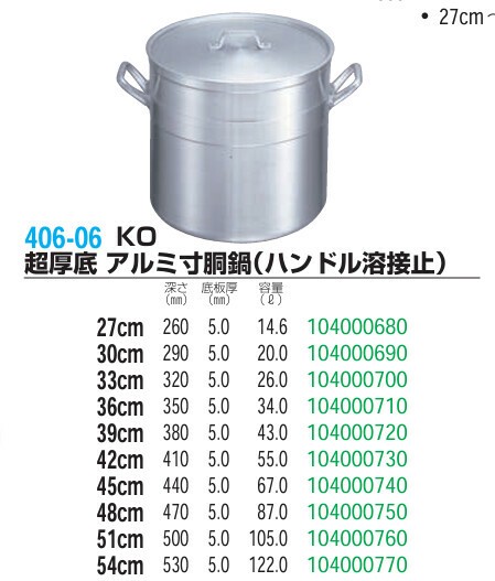 仔犬印（KOINU） 超厚底 アルミ寸胴鍋（取手アルゴン溶接止） 30cm thumbnail 2