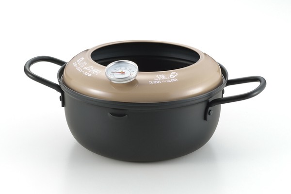 ヨシカワ（yoshikawa） グレージュ IH対応・コンパクトな温度計付天ぷら鍋 18cm 日本製 YJ3371