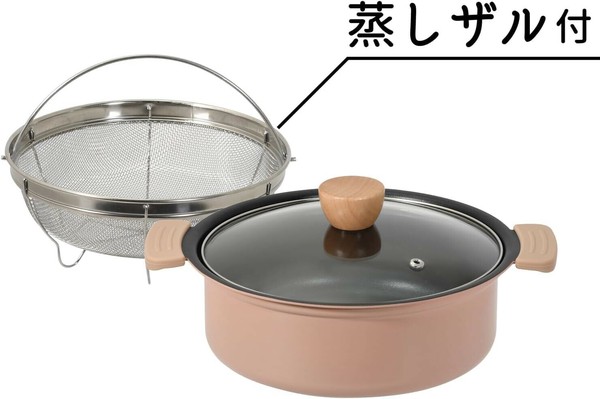 パール金属（PEARL LIFE） ふっ素加工IH対応ガラス蓋付卓上鍋20cm(ザル付) HC-896 thumbnail 3