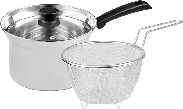 パール金属（PEARL LIFE） ヴェルネージュ 片手鍋 18cm シルバー ステンレス製ガラス蓋付 ストレーナー付 HB-4499 thumbnail 2