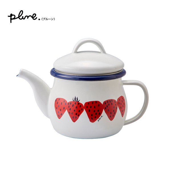 plune.(プルーン) ホーローティーポット「あかいちご」 珈琲 紅茶 お茶 茶こし付 ポット 湯沸かし ガス火専用