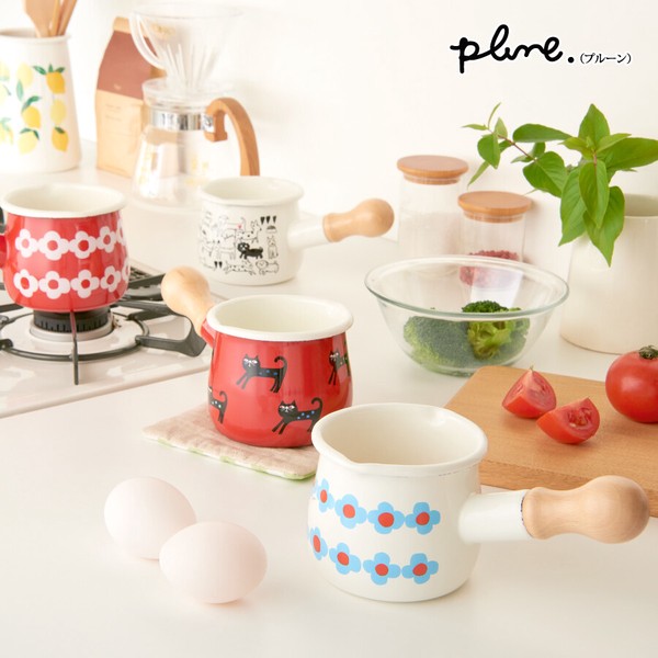 プルーン「Plune.」 ホーロープチミルクパン「ねこねこ」 ミニ 片手鍋 離乳食 ホットミルク ガス火専用 thumbnail 4