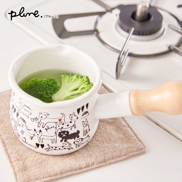 プルーン「Plune.」 ホーロープチミルクパン「ねこねこ」 ミニ 片手鍋 離乳食 ホットミルク ガス火専用 thumbnail 7