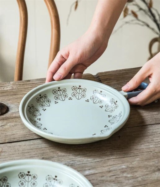 ≪予約商品≫早い者勝ち レトロ シングルハンドル 陶土鍋 陶磁器鍋 目玉焼き鍋 グラタン ホットプレート 画像の色 thumbnail 8
