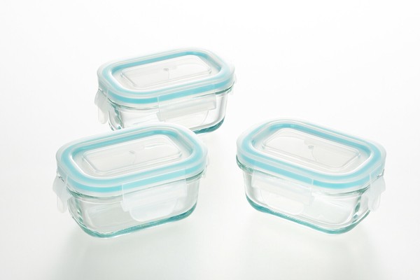 ヨシカワ オーブン対応・液漏れしにくい耐熱ガラス製保存容器ミニ角型3pcs