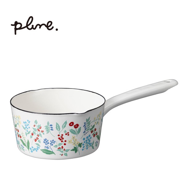 plune.(プルーン) ホーローミルクパン15cm「カラフルガーデン」 ソースパン 味噌汁 離乳食 ガス火・IH対応