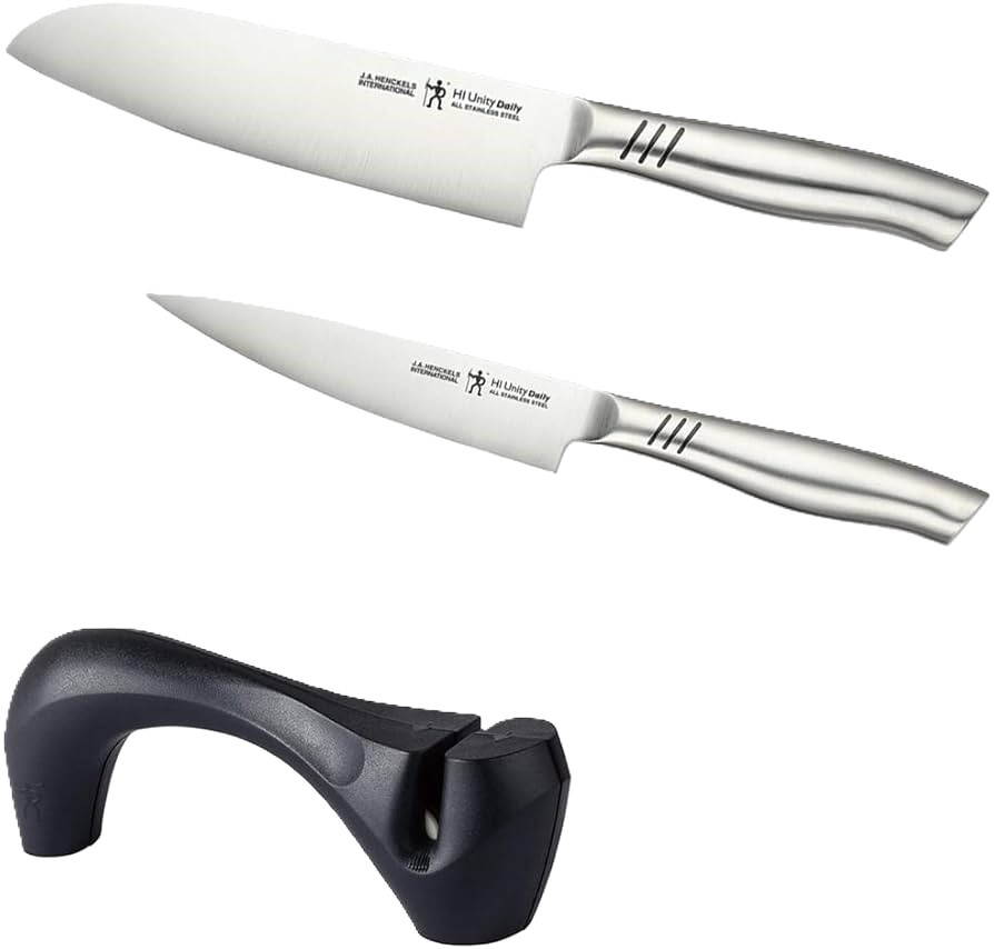 【ヘンケルス】 包丁セット三徳包丁 ペティナイフ オールステンレス 食洗機対応 HI 包丁研ぎ器 3点セット