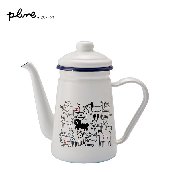 plune.(プルーン) ホーローカフェポット「モノトーンドッグ」 コーヒーポット 珈琲 キャンプ ガス火専用