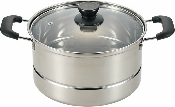 パール金属（PEARL LIFE） 蒸し処 ステンレス製 ガラス蓋付 深型鍋 22cm HC-529 thumbnail 2