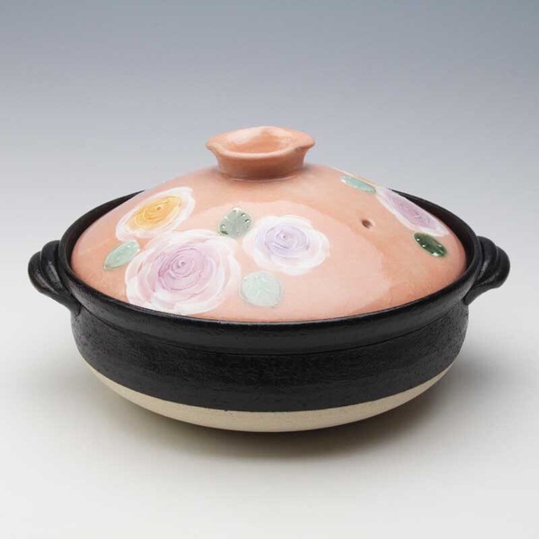 松本陶器(Matsumoto Toki) 工房「風花」 彩バラ化粧 9号土鍋