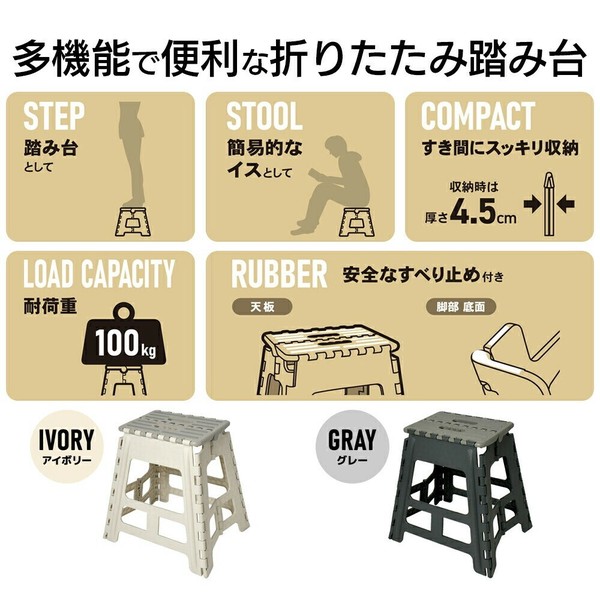 PARK LANE（パークレーン） 折りたたみ踏み台 39ワイド ダークグレー すべり止め付 K-10704DGY thumbnail 3