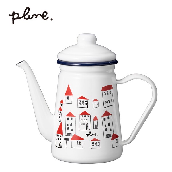 plune.(プルーン) ホーローカフェポット「akaiyaneno」 コーヒーポット 珈琲 湯沸かし キッチン ガス火専用