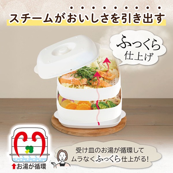 ふたしなセイロ BIG 電子レンジ調理器 2品同時調理 日本製 510-60 thumbnail 4