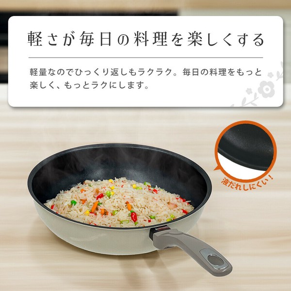 PARK LANE（パークレーン） すべすべ超軽量炒め鍋28cm IV アイボリー ガス火専用 PFOA thumbnail 6