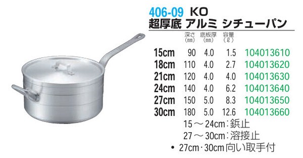 仔犬印（KOINU） アルミ シチューパン 超厚底 向かい取っ手付き 27cm thumbnail 2