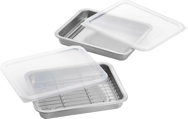 ヨシカワ（yoshikawa） ステンレス 浅型バットセット 2pcs 蓋×2・アミ×1 日本製 SJ3659 thumbnail 2